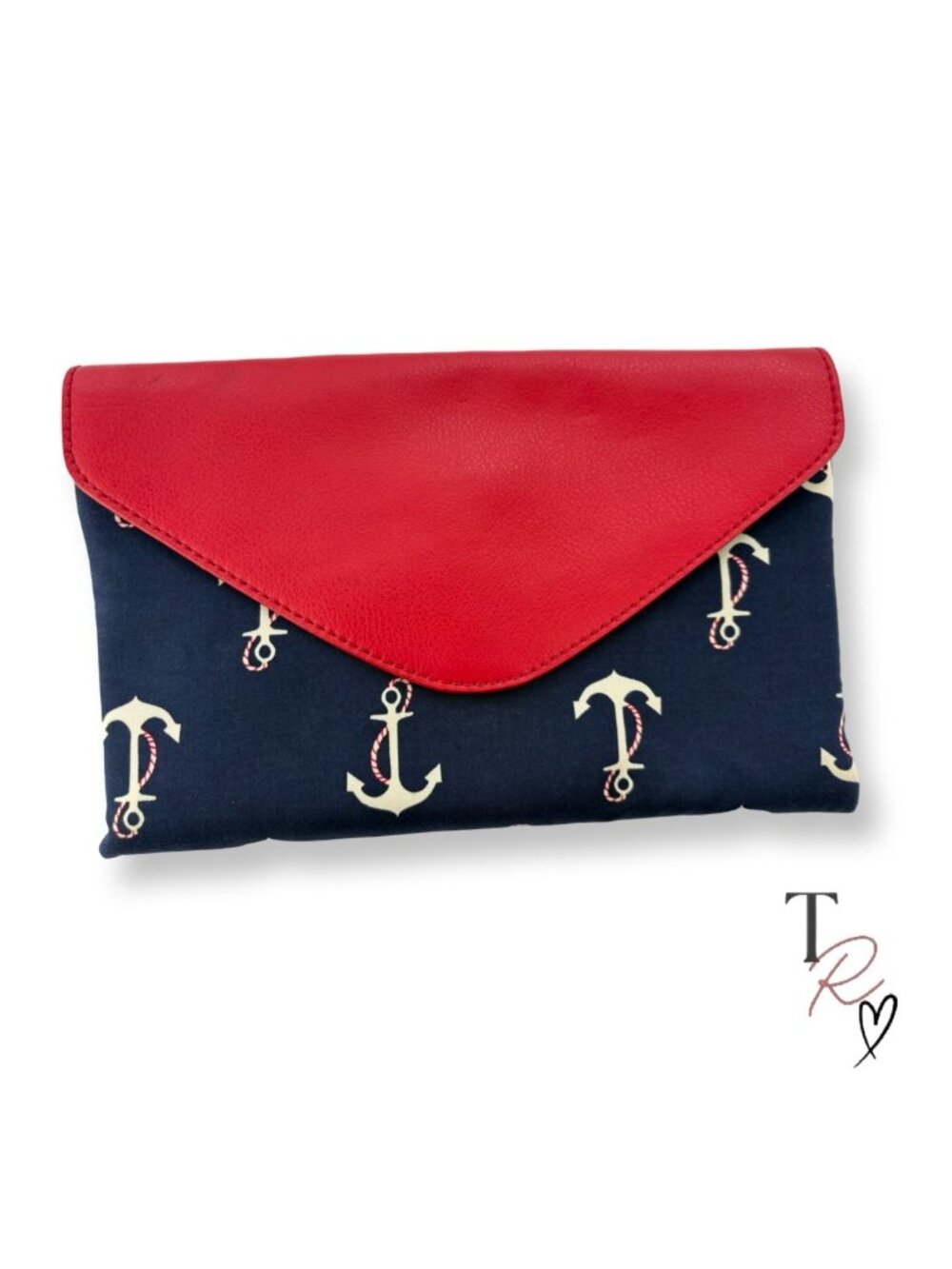 J.Crew Navy Nautical Anchor Print Clutch Chain Strap Bag Coastal Preppy